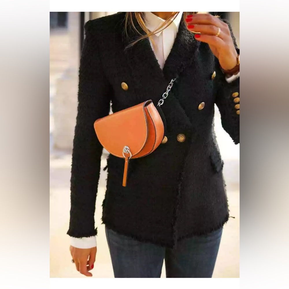 💛 Zara Black Tweed Frayed Blazer S 💛 - Picture 4 of 11